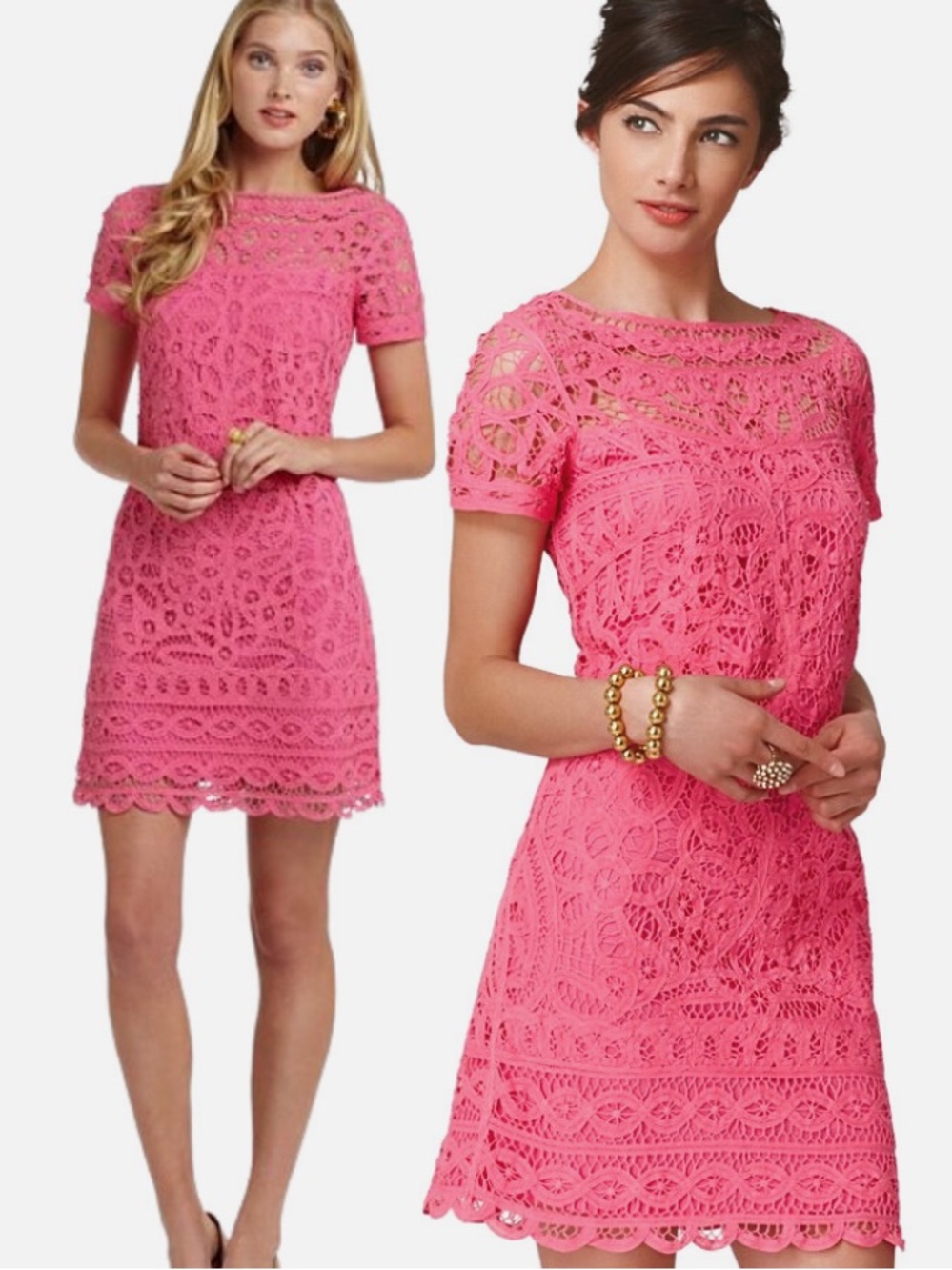EUC Lilly Pulitzer Mariekate hottie pink Battenburg lace shift dress size medium